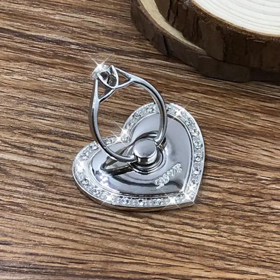 Finger Ring Holder Degree Rotation Metal Universal 360 Rhinestone Heart Shape Mobile Phone