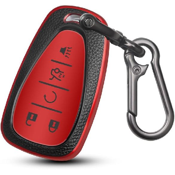 for Chevy Key Fob Cover, 5 Button Key Case for Chevrolet Equinox Malibu Trailblazer Traverse Volt Bolt, Red