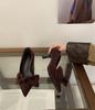 2025 Autumn New Pointed Suede Bow Retro High Heels Women's Fashion Thin Heel Commuter Shoes