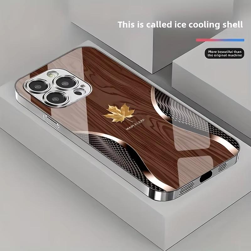 Goldenes Ahornblatt Holzmaserung Kurvenmuster Handyhülle Für iPhone 17 16 15 14 13 12 11 Pro Max Plus 16E 17 Air Gehärtetes Glas Cover