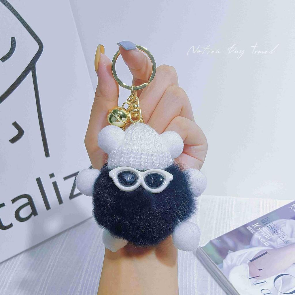 Cartoon Unique Plush Rabbit Fur Keychain Colorful Pom Pom Decoration For Bags Accessories And