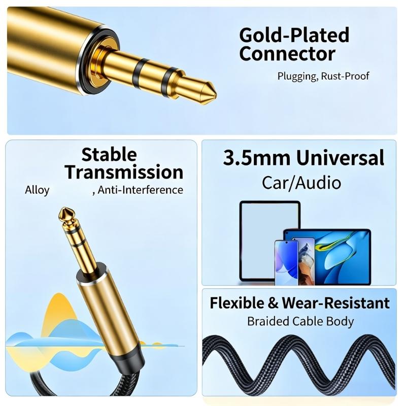3.5mm To 6.5mm Sound Cord 1.5m interlaced Nylon Weaved Cord For Guitar And Computer Clear Tone