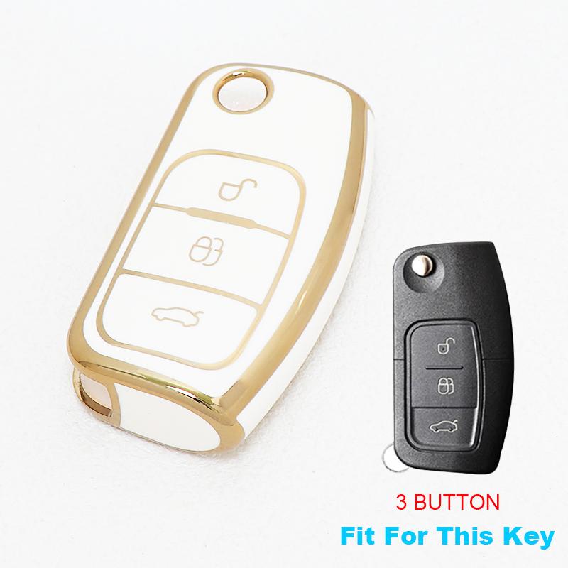 Bil TPU Sammenleggbar Nøkkeldeksel Skall Etui For Ford Focus 2 MK2 Fiesta Mondeo Galaxy Falcon Territory Ecosport Veske Nøkkelring Beskytter