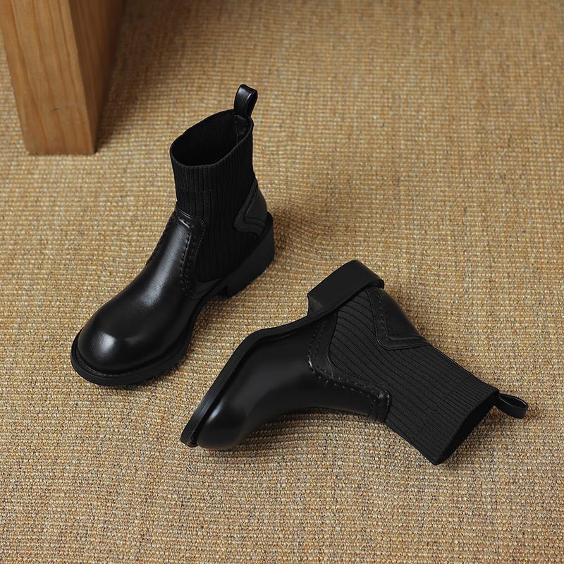 Krazing Pot Microfiber Autumn Winter Shoes Thick Med Heels Size 43 Chelsea Boots Back Knitwear Beauty Lady Stretch Ankle Boots