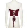Retro Cross-Border Lace-Up Strapless Waist-Shaping Top and Hollow-Out Leather Skirt Set for Women