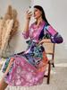 Autumn and winter popular women's clothing straps printed polo collar temperament medium and long dress