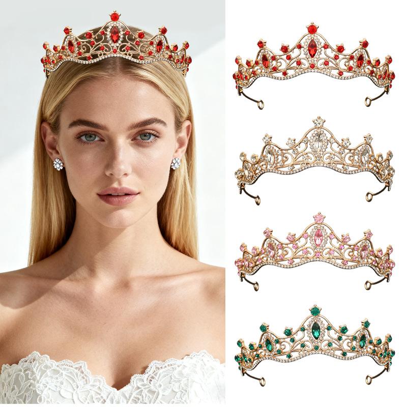 European and American Retro Bride Crown Girl Princess Birthday Crown Alloy Rhinestone Headband Wedding Dress and Evening Gown Accessories