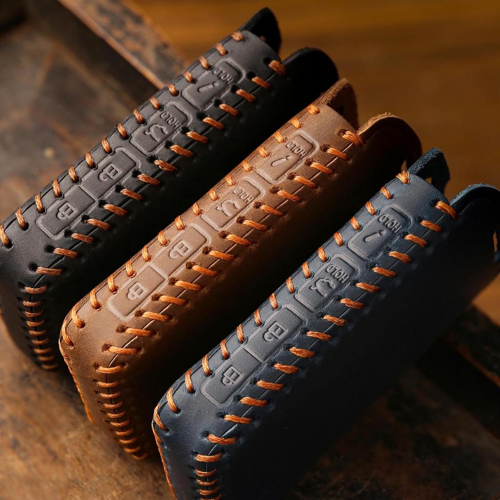 EASYANT Leather Key Fob Cover for Mazda 3 Hatchback CX5 CX90 -2025, Leather Car Remote Key Protector 4 Button Black