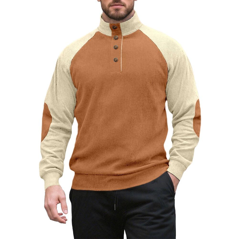

New Men s Long-Sleeved Stand-Up Collar Outdoor Sweatshirt Corduroy Button-Front Casual Sports Henley Top XXXL