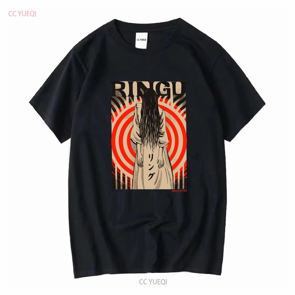 PREMIUM QUALITÄT Ringu Der Ring Sadako Samara Illustriertes T-Shirt Lang- oder Kurzarm Vintage Gewaschen Leicht Vielseitig Unisex