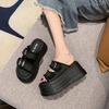 Fashion 8CM Chunky Platform Canvas Sandals Women Thick Bottom Wedges Slippers Female New Summer Non Slip Beach Shoes Woman Buckle Slides