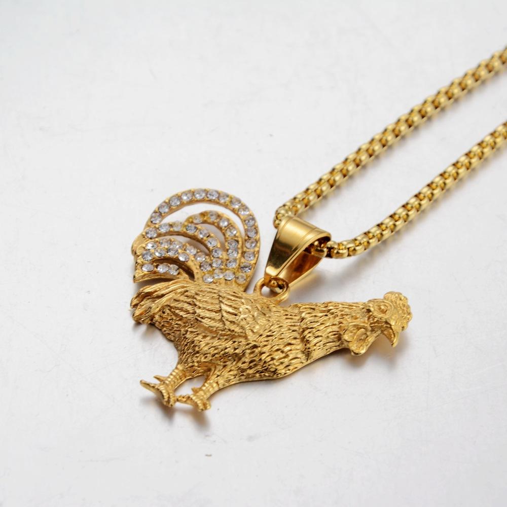 Collana Ciondolo Gallo Gallico Punk Iced Out Colore Oro Acciaio Inossidabile Animale Collare Per Uomo/Donna Gioiello Francese