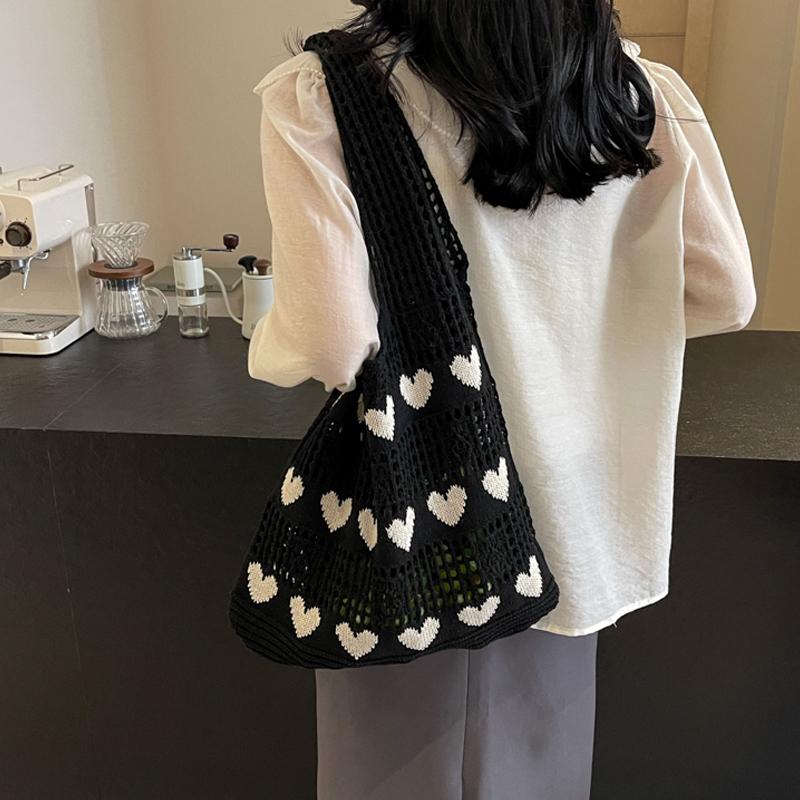 Knitted Handbags Female Large Capacity Totes Women's Shoulder Bag Summer Beach Bag Casual Hollow Woven Shopping Purses AVE