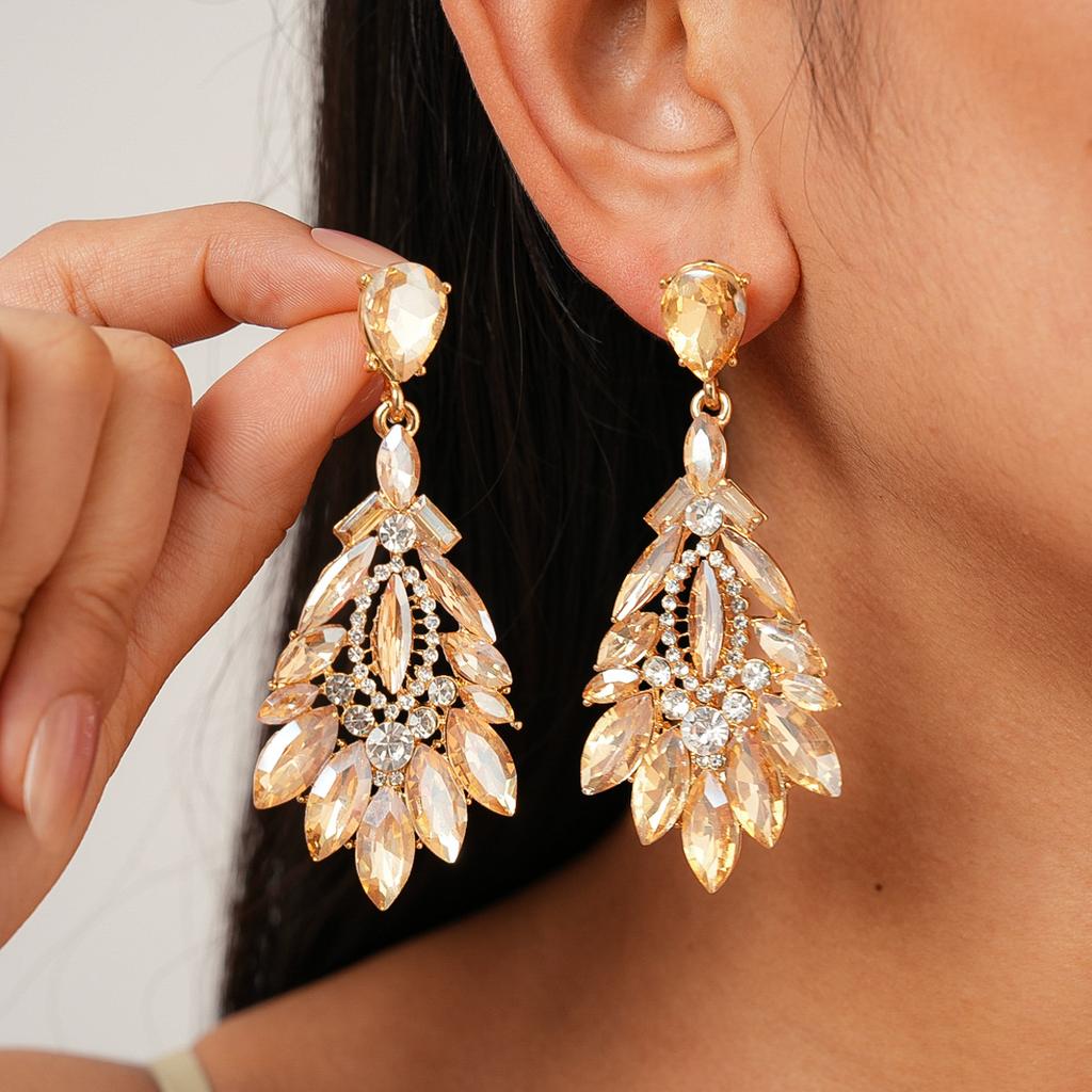 Court Style Diamond-set Hollow Water Drop Silver Needle Earrings Retro Exquisite Earrings