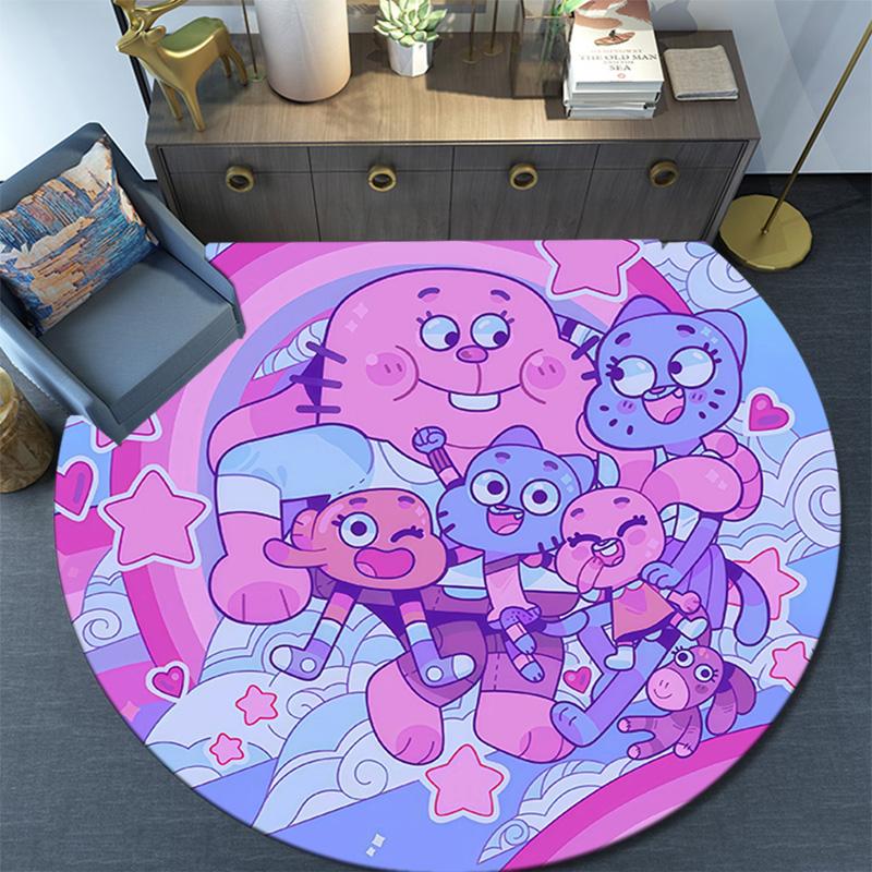 The Amazing World of Gumball Round Area Rug,Carpet Rug for Living Room Bedroom Sofa Playroom Decor,Non-slip Floor Mat