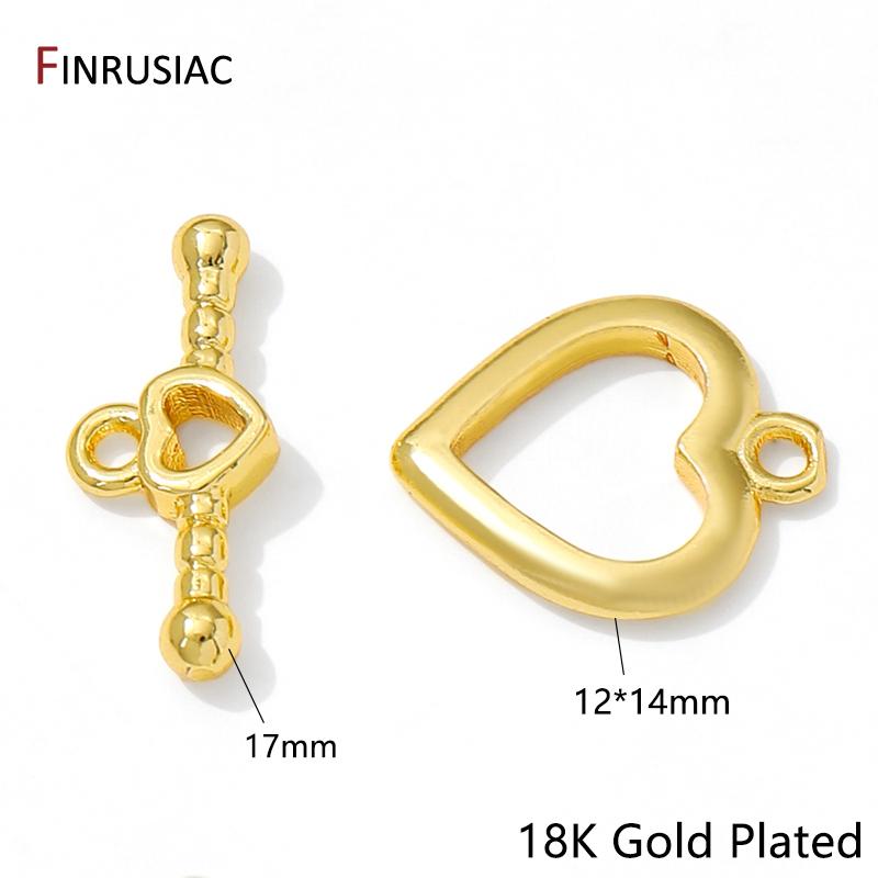 14/18K Gold Plated Brass Heart Shape OT Clasps Connector,Toggle End Clasps Hooks For DIY Jewelry Making Accessories
