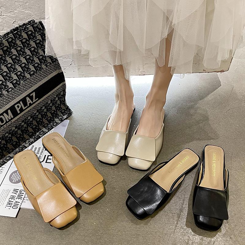 2024 Summer and Autumn New Women's Bag Head Flat-bottomed Slippers Korean Version Temperament Women's Fashion Casual Cool Slippers Square Head Women's