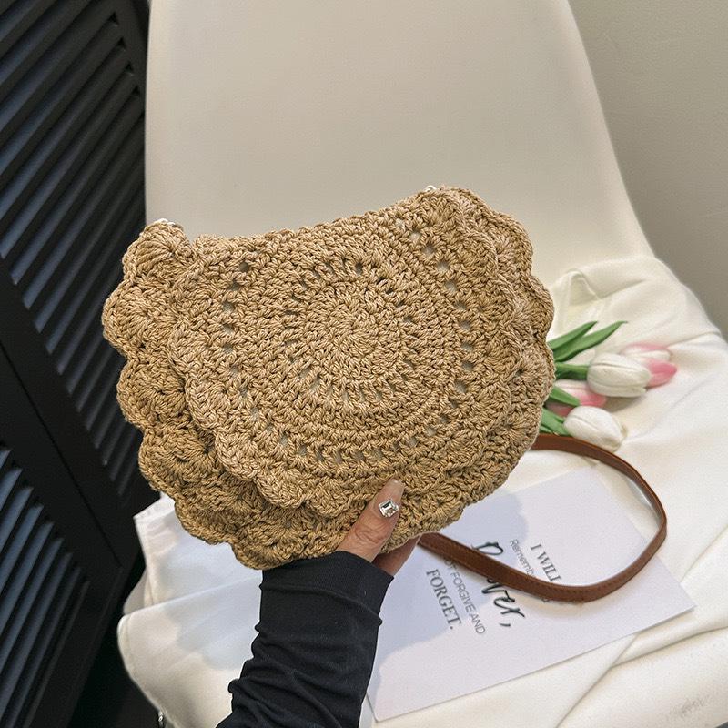 Lace Knit Cotton Crossbody Bag - Hollow Out Straw Shoulder Bag for Beach & Everyday Use