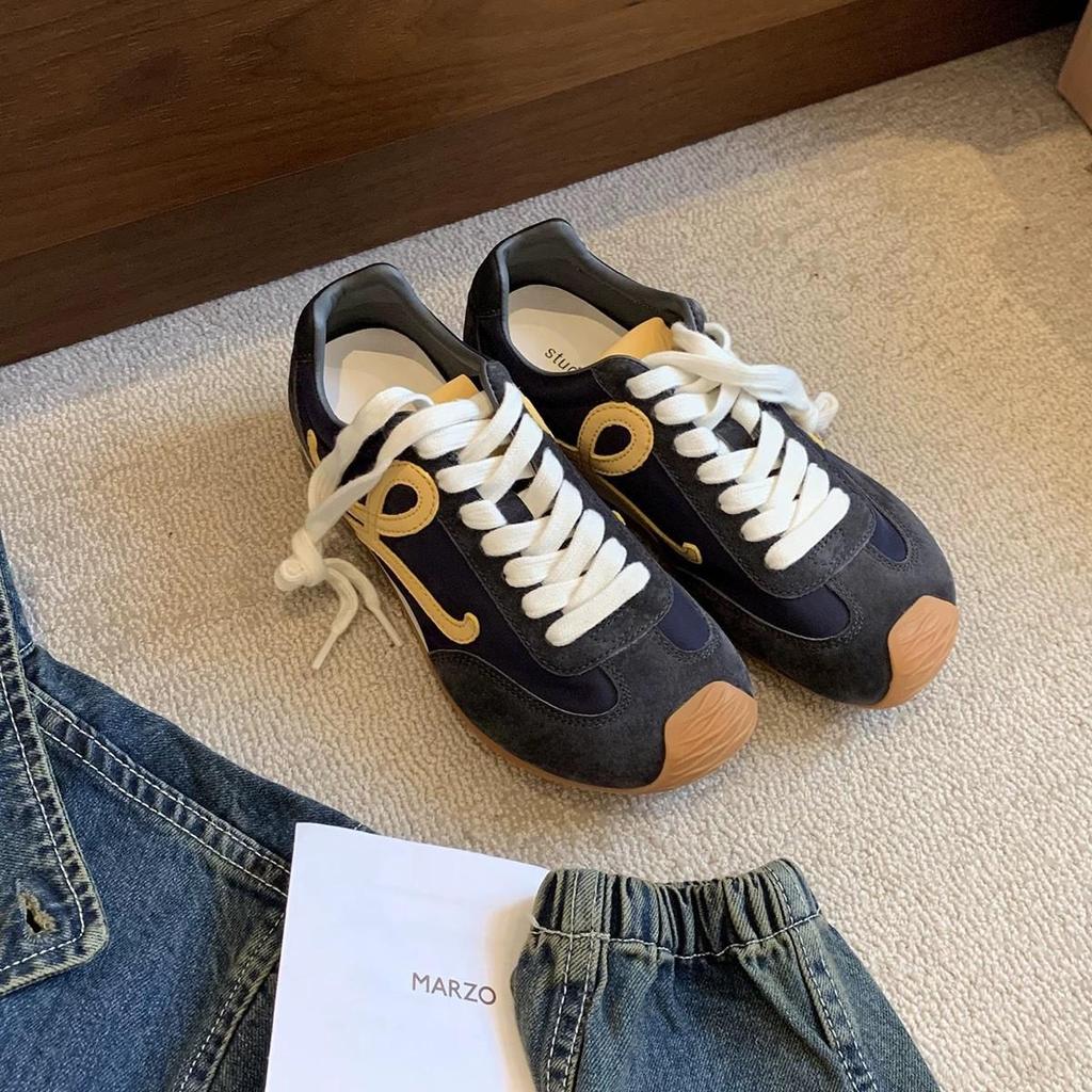 Women's 2025 Inner Height Boosting German Training Shoes - Cute Head Tilt Korean Style Lace-up Casual Genuine Leather Forrest Gump Sneakers