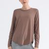 Women's Long-Sleeve Quick-Dry Yoga Top: Nude Open Back, Breathable, Loose Fit, Sun Protection for Running and Fitness.