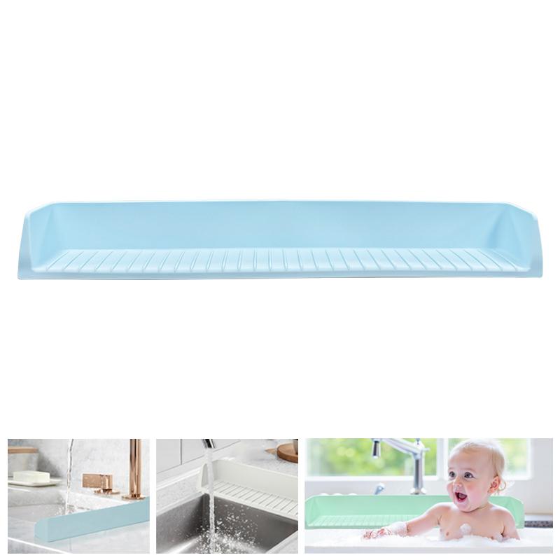 Bathtub Splash Guard For Kids - Silicone Tub Side Shelf For Extra Play Space, Large Bath Toy Tray Holder