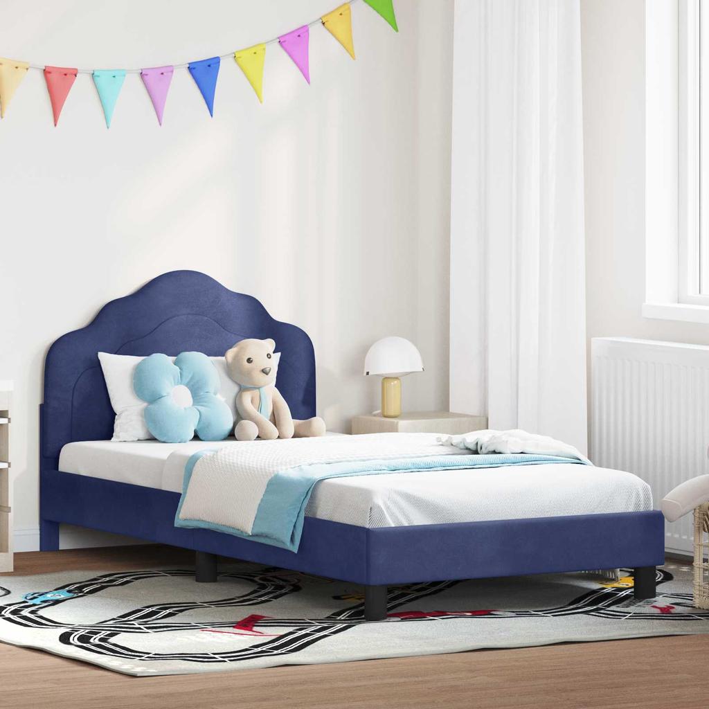 Children S Bed Frame with Headboard Police Blue 80 X 200 Cm Velvet