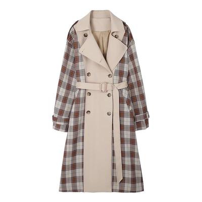 Nouveaux Vêtements pour Femmes, Design, Couleurs Contrastées, Style Extérieur Ample Grande Taille pour Femmes, Long Coupe-vent à Carreaux