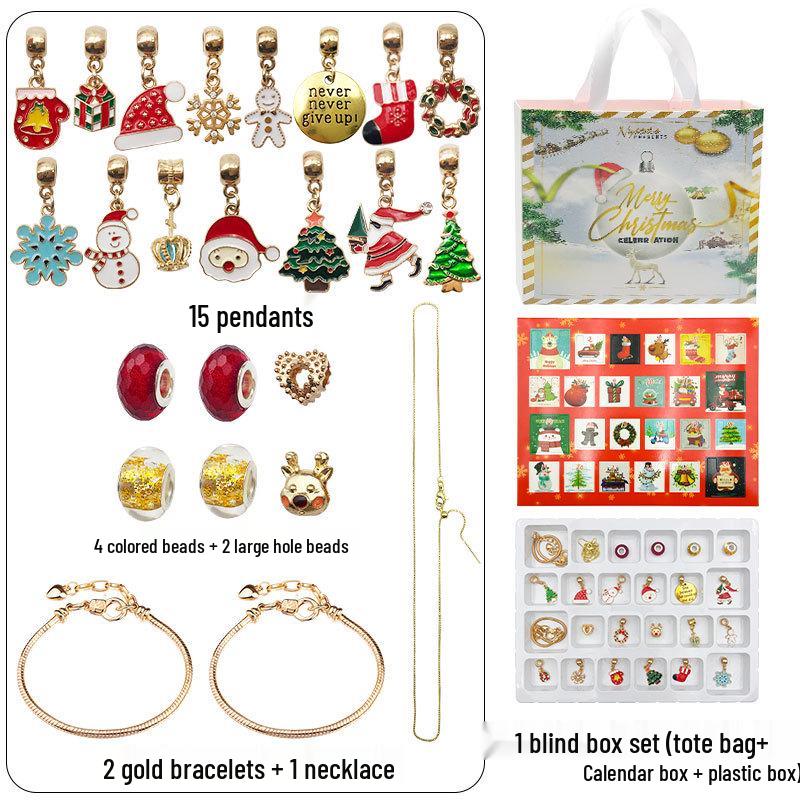 Surprise Christmas Platinum Gift Box: Children's Creative Beaded Bracelet 24-Day Countdown Calendar Blind Box