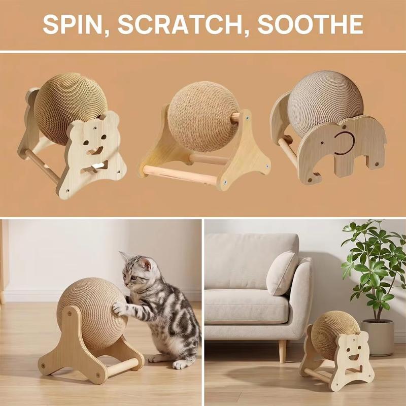 Elephant Shaped Cat Scratcher Solid Wood Stable Triangular Sisal Ball Toy for Home Pet Cats