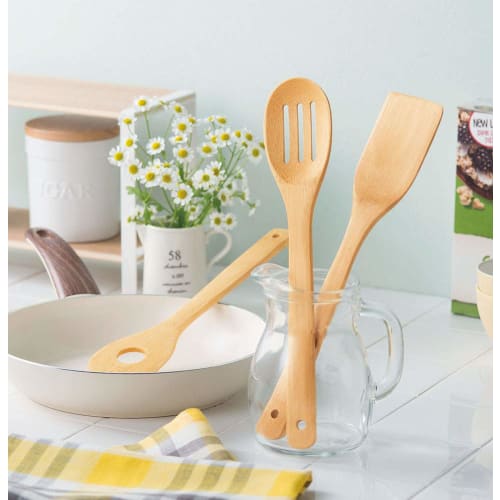Remark Natural Kitchen Utensil Set (Bamboo Slotted Spoon, Turner, and Spatula)
