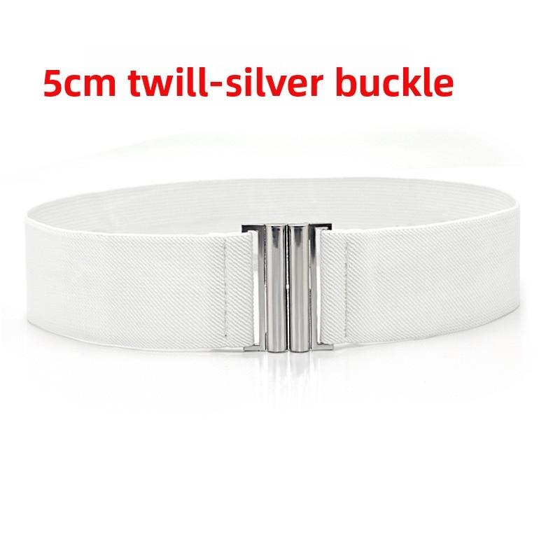 

Fashion Womens Wide Elastic Leather Belt Metal Buckle For Dresses And Casual Wear