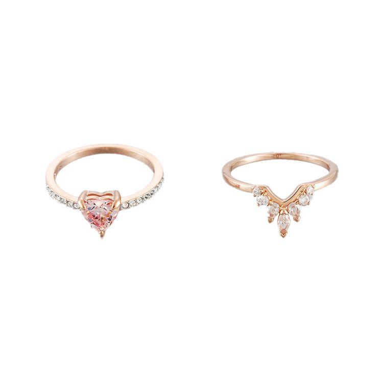 Swarovski One Sweet Heart Romantic Double Ring Stacking Set Women rings 5474937 Box (Random Color),55