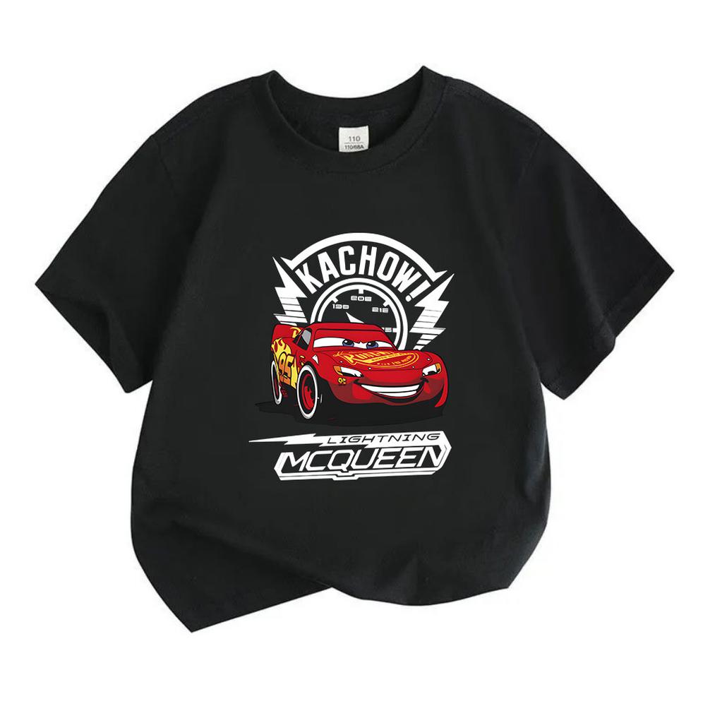 Cartoon Racing Car Print Kids T-Shirt for Boys Girls, 100% Cotton Casual Crew Neck Short Sleeve Tops, Lightweight Breathable Summer Cute Racing Vehicl