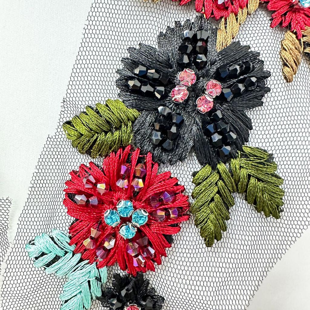 Ethnic Style Hand-Sewn Mesh Yarn Beads Crystal Flowers Hand-Embroidered Applique Clothing Accessories Decorative Cloth Stickers Accessories