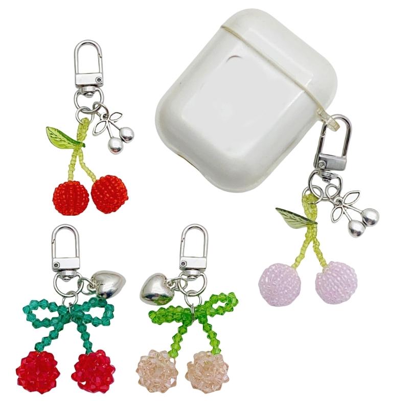 Kirsch Perlen Schlüsselanhänger Rosa Herz 7,5cm Niedliches Handgemachtes Kristallperlen Accessoire für Damen und Teenager Taschenanhänger