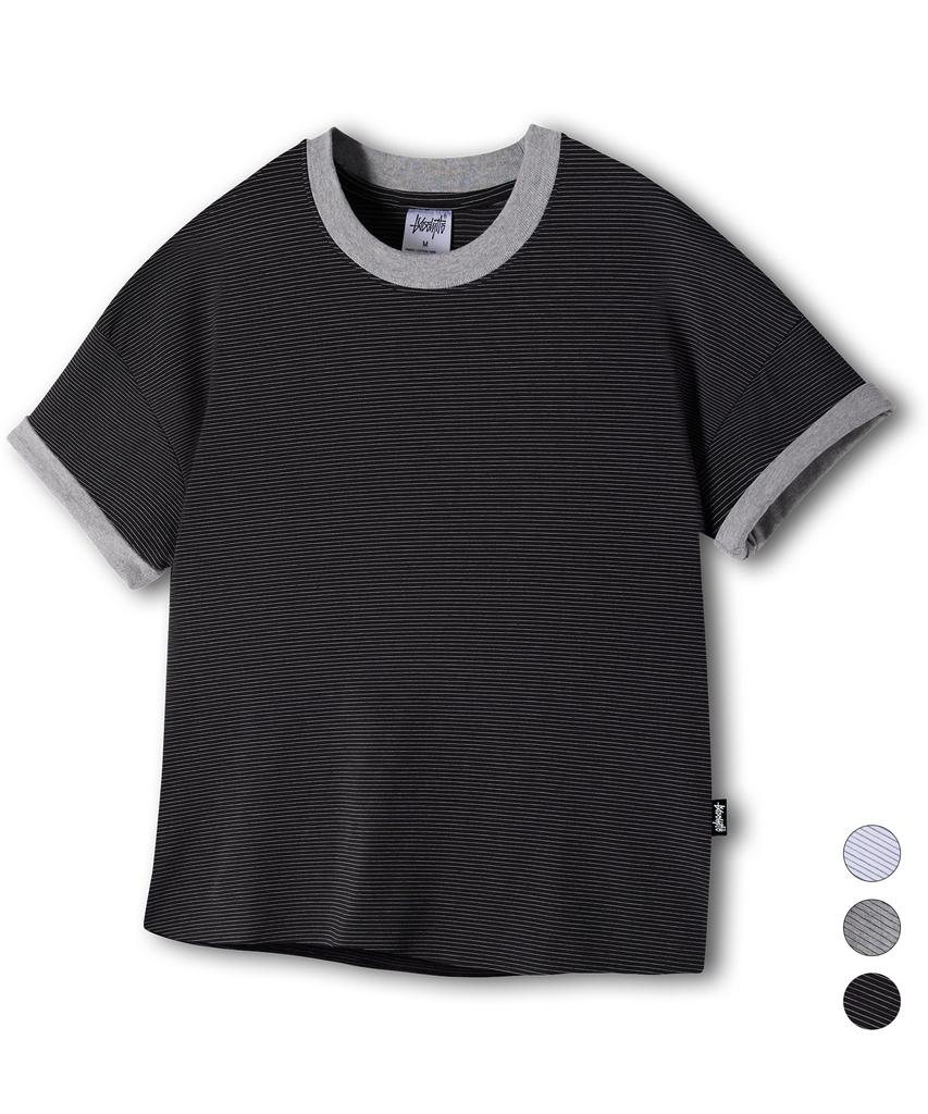 Yosemiti Striped Color Block Roll-Up Ringer Crop Short Sleeve Tee 3 Colors Yt-3Y27