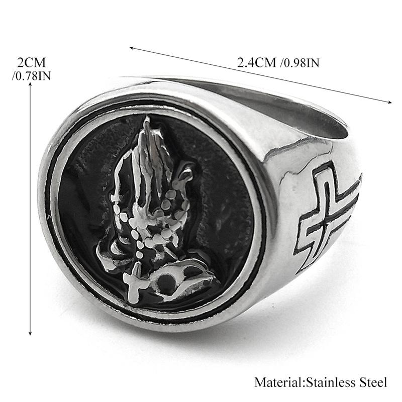 Fashion Simple Praying Hands Jesus Stainless Steel Cross Ring for Women Men Silver Color Hip Hop Ring Jewelry Gift R607