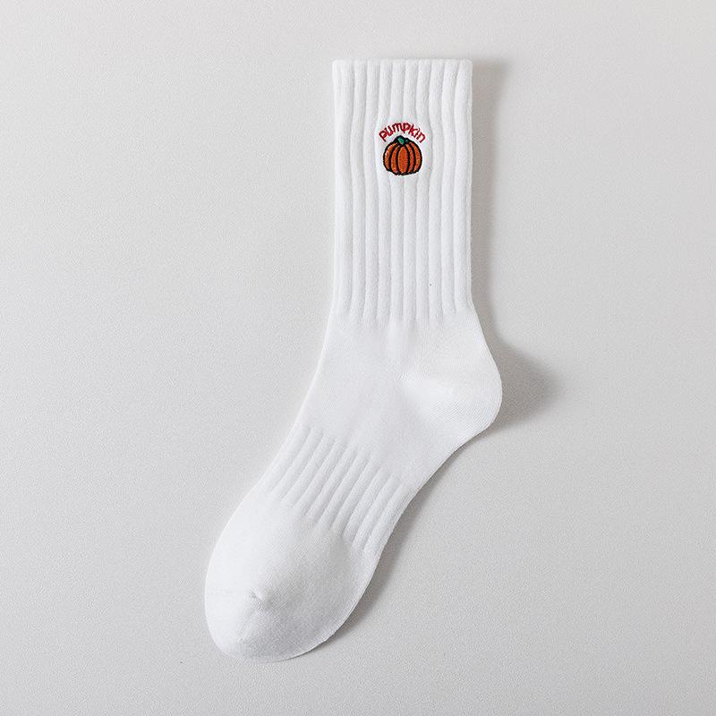 Cityboy Men’s Autumn/Winter White Cartoon Embroidery Socks - Trendy, Sweat-Absorbing Mid-Calf Sports Socks