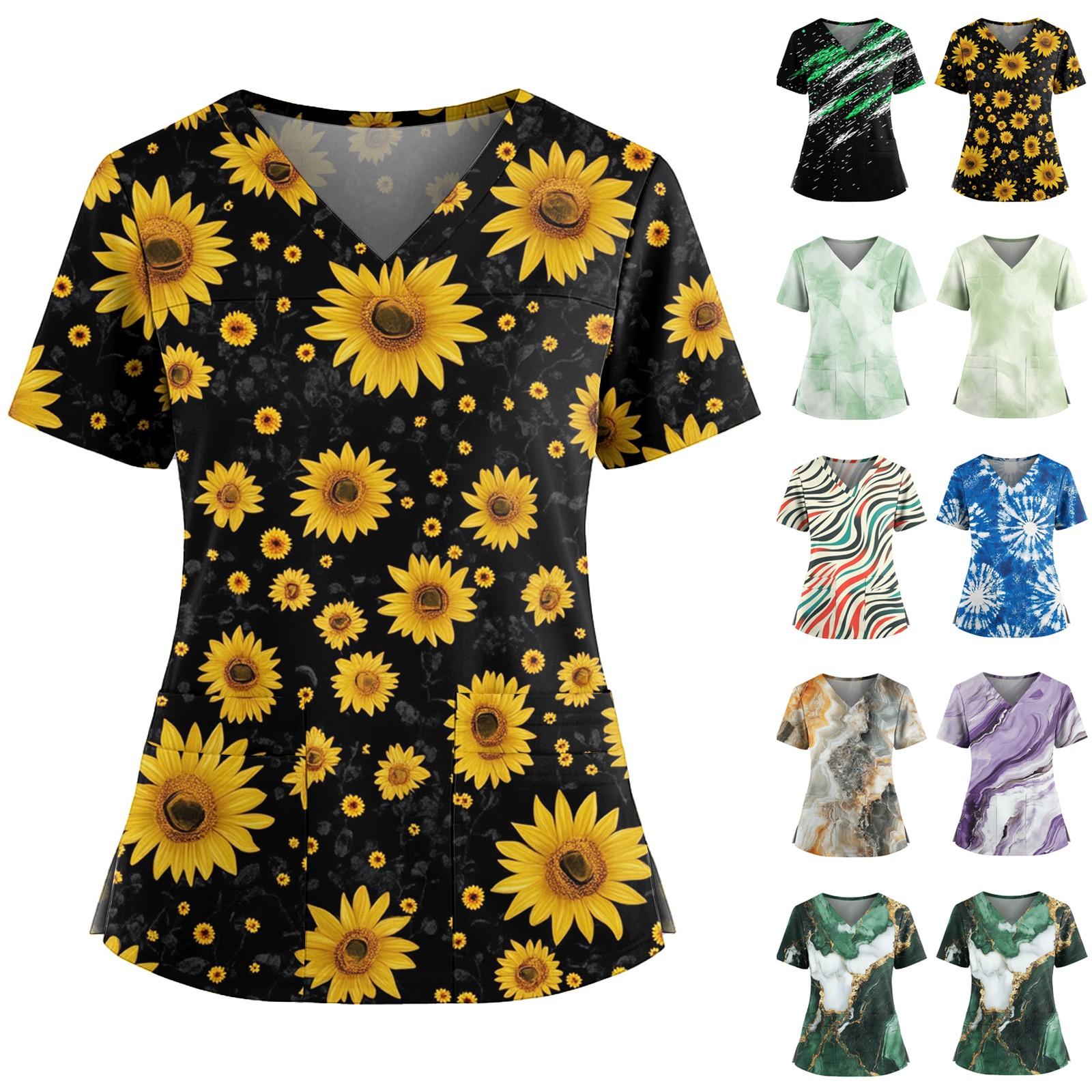 

Женский повседневный топ с принтом, V-образным вырезом, карманом, боковым разрезом и короткими рукавами L