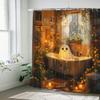 Ghost Bath Theme Waterproof Shower Curtain, Non-Woven, Art Graphic Pattern, With Hooks, Machine Washable - Art Decor Accessory