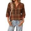Women's fashionable and casual summer V-neck patchwork three-quarter sleeve plaid print top