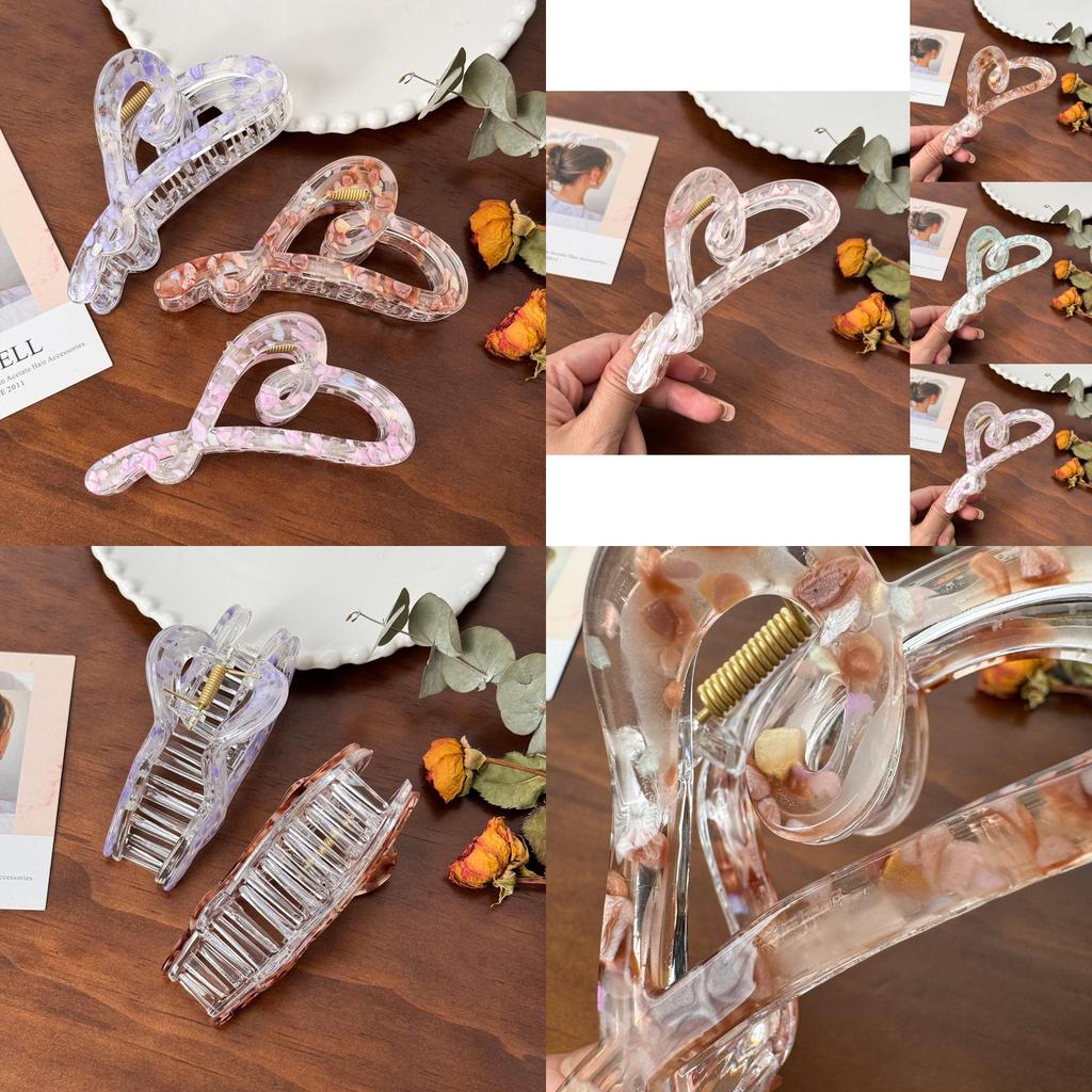 Trendigt hjärtformat hårklämma i blommigt akryl för stilfulla uppsättningar