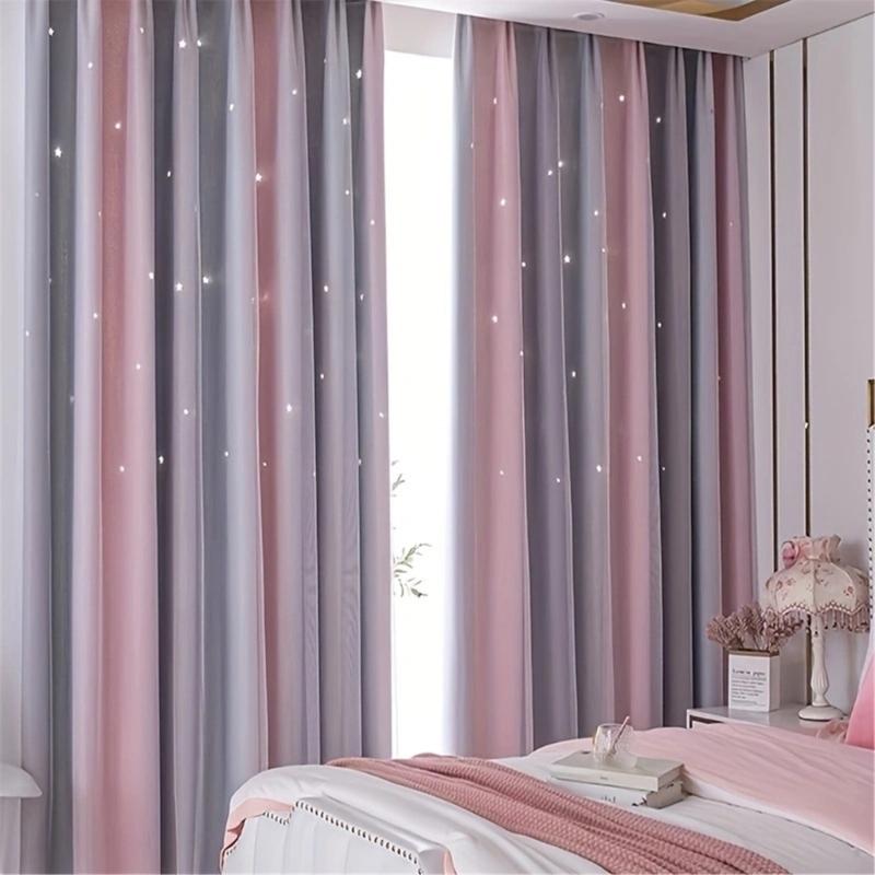 Double Layers Ombres Sheer Curtains With Star Pattern Rainbow Color Changing Window Treatments for Interior Designs