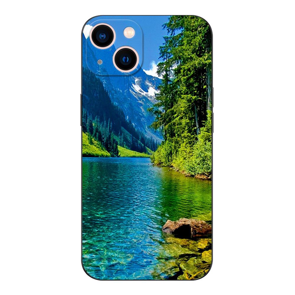 

Black tpu case for iphone 5 5s se 2020 6 6s 7 8 plus x 10 XR XS 11 12 13 mini pro MAX back cover mountain natural scenery iphone X XS
