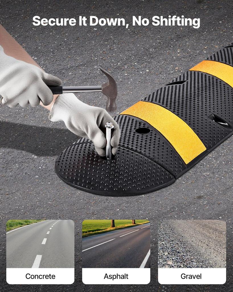 1830MM Rubber Speed Bump, 2 Channel, Heavy Duty Traffic Speed Hump, 9,979 kg/axle Load Capacity, Cable Protector Ramp with Expansion Screws, for