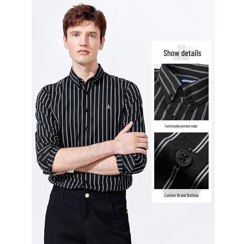 Navigare Men's Striped Long-Sleeve Casual Shirt