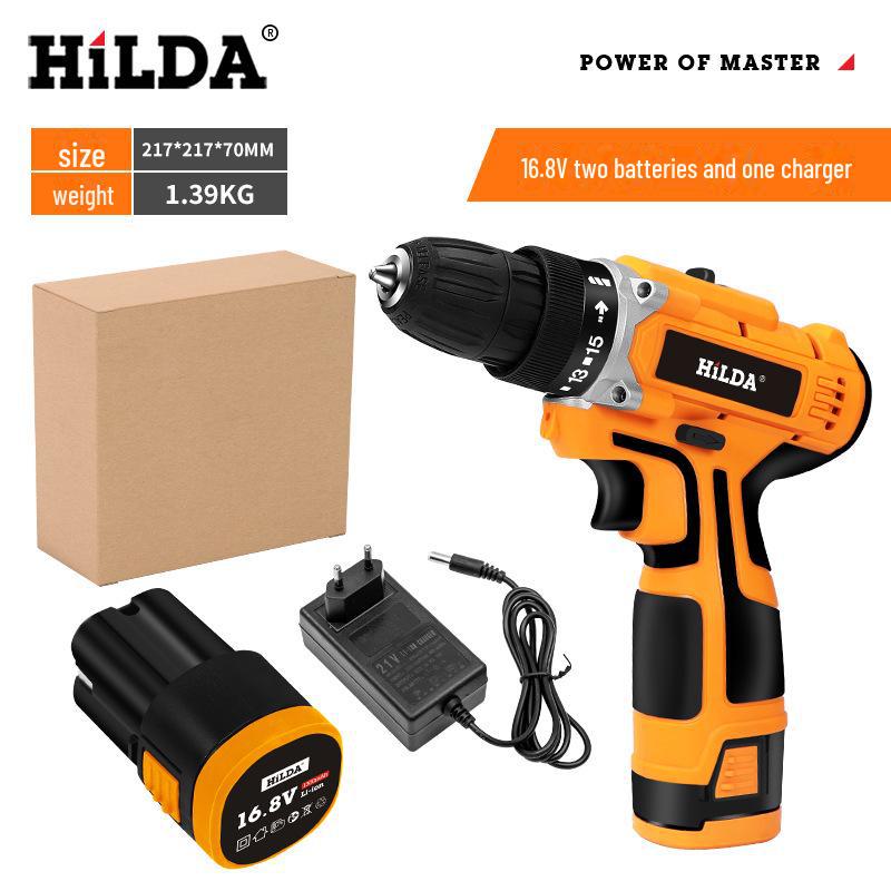 HiLDA Electric Impact Drill: Rechargeable Lithium Battery, 12V/16.8V/21V