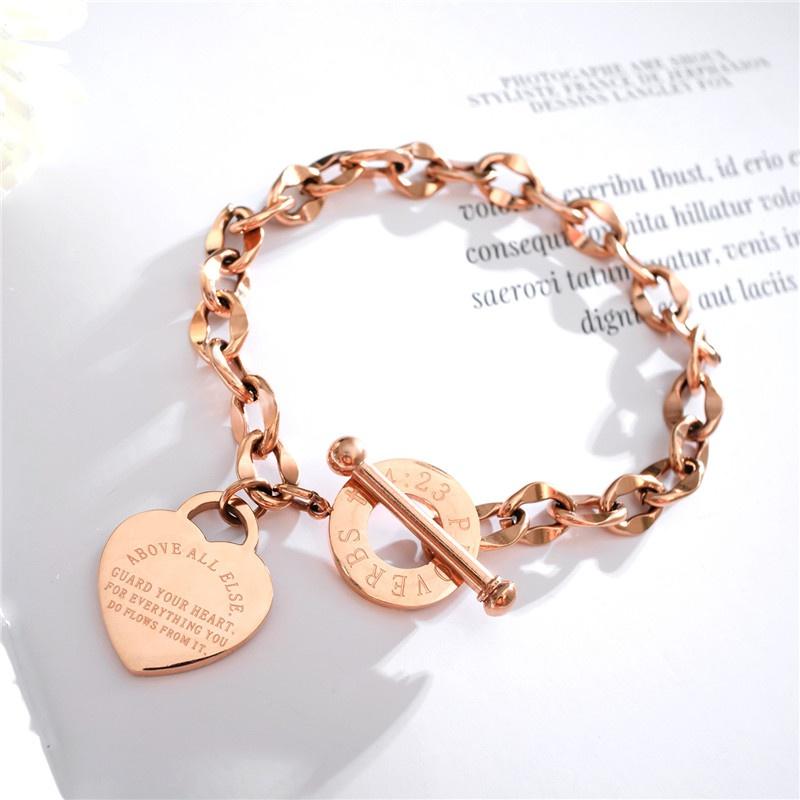 European and American Titanium Steel Ladies O-shaped Chain Love Motto Couple Rose Gold Lock Design Bracelet Gift
