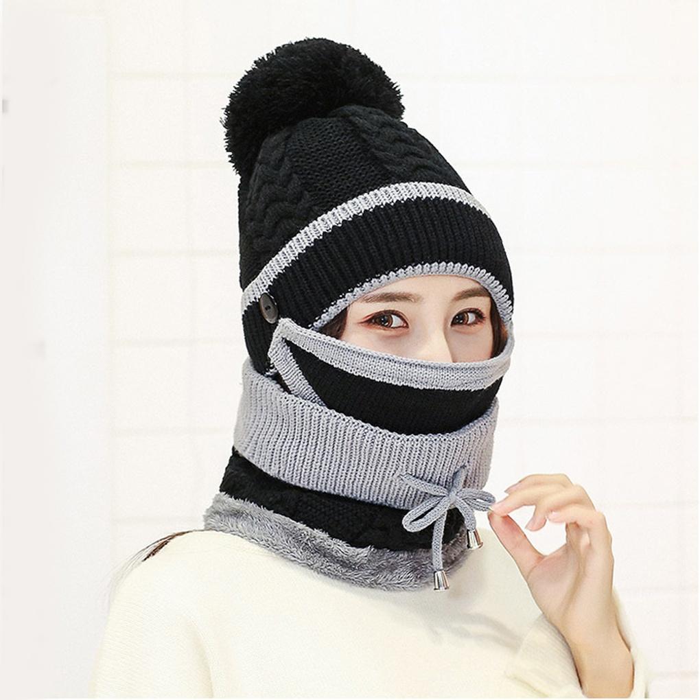 Winter cold weather gear: neck warmer, fur hat set, and black knit mask
