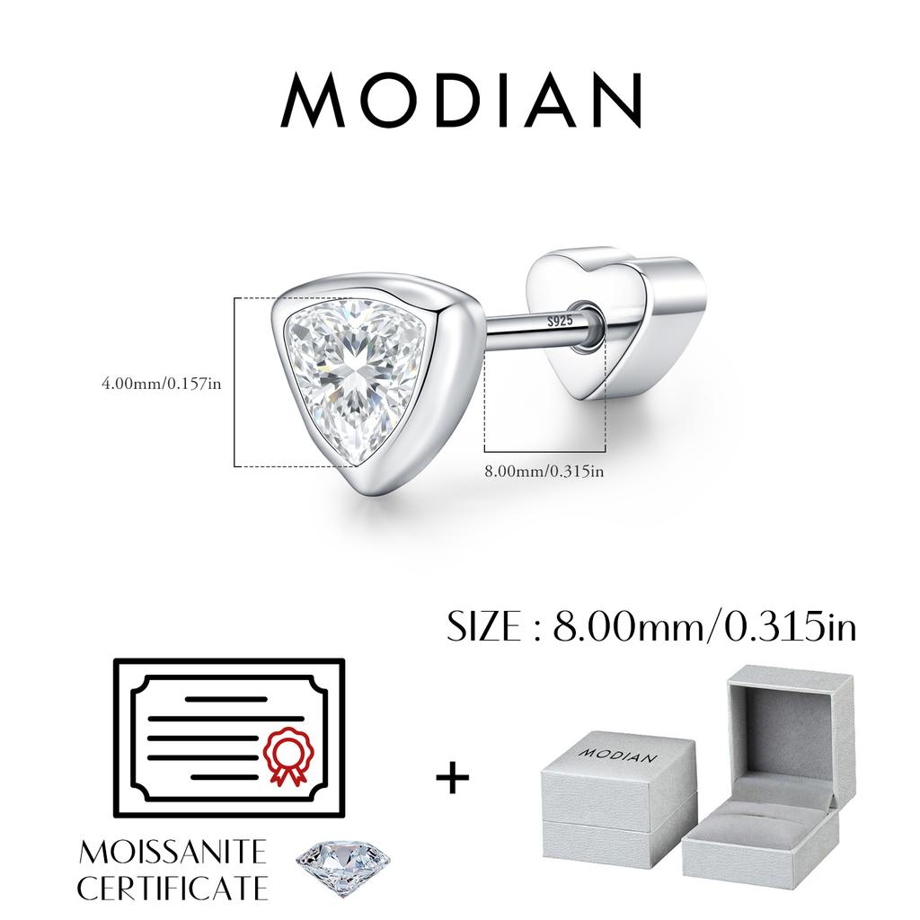 MODIAN Moissanite Heart Screw Ear Studs 925 Sliver Classic Triangle Neutral Stud Earrings For Women Fine Jewelry